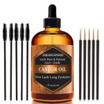 Organic Castor Oil – 100% Pure Cold Pressed, Hexane free – Great For Eyelashes, Hair, Eyebrows, Face and Skin – with Treatment Applicator Kit, 1oz (30ml)