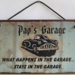 5×8 Sign with Classic Car Saying “Pap’s Garage WHAT HAPPENS IN THE GARAGE… STAYS IN THE GARAGE.” Decorative Fun Universal Household Signs from Egbert’s Treasures