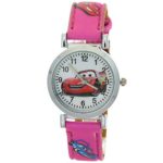 TimerMall Kids Children Boys Girls Quartz Cartoon Car Motif Pink Leather Strap Analog Wristwatch