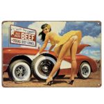 Uniquelover Watch Your Curves Eat More Beef Metal Tin Sign, Tin Poster,Retro Vintage Tin Sign