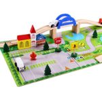 iPuzzle Wooden Pretend Play Toy for Kids Fun City Traffic Building Block Set with Ramp and Cars