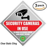 Security Sign Sticker – Video Surveillance Sign – Large 8.5” (3 Pack), Window Cling, 8 mil thick, Camera & Video 24 Hour for Indoor or Outdoor Use Long Lasting Weatherproof