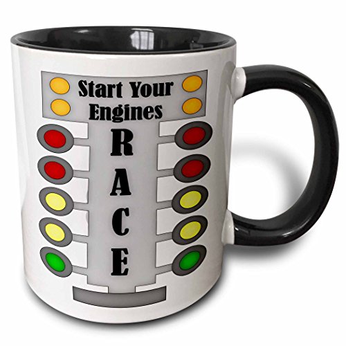 3dRose Car Race Start Your Engine Sign Two Tone Black Mug, 11oz (mug