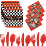 Race Car Party Supplies – Plates, Napkins, Cutlery – Racing Themed Start Your Engines Party Pack For 16 – Toddler, Girls, Boys, Kids, Adults