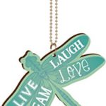 Live Laugh Dream Love Teal Dragonfly Shaped 4 x 3 Wood Rear-View Mirror Car Charm