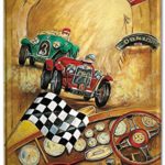 Tin Sign XXL Vintage Car Vintage race car checkered flag