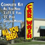 Car Wash (Yellow/Checkered) Windless Feather Banner Flag Kit (Flag, Pole, & Ground Mt)