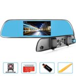 YQMAJIM P60 Car Dual Lens Dash Cam,5?Ultra HD,Front and Rear Wide Angle Lens,Rear View Mirror Backup Camera and Monitor Kit, Superior Night Vision,Advanced Motion Detection Parking Monitor,32G Card