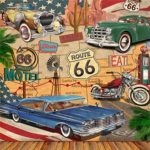 AOFOTO 10x10ft Vintage Car Route 66 Backdrop Retro Motel Poster Photography Background Classic Signs Old Filling Station Tire Service Historic Motor Vehicle American Photo Studio Props Vinyl Wallpaper