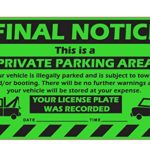 Parking Violation Stickers for Cars (Fluorescent Green) – 50 Final Notice Private Parking Tow Warning/No Parking Hard to Remove and Super Sticky Adhesive 8” x 5” by MESS