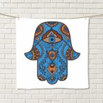 Hamsa Hand Towel Sign of Protection with Curly Paisley Pattern Vintage Amulet All Seeing Eye Quick-Dry Towels Blue Brown Vermilion Size: W 14″ x L 21″