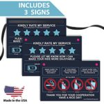 Uber & Lyft Signs Rideshare Accessory – 6″ x 4″ – Rating Tip Hanging Sign for Car – Includes (2)”Please Rate Me 5 Stars” & (1)”Smoking, Drinking Eating Not Allowed” Signs (Set of 3)