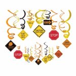 CC HOME Construction Zone Birthday Party Decorations ,Construction Hanging Swirl Decorations ,Traffic Signs Cutouts ,Construction Signs Decorations – Foil Hanging Ceiling Streamers For Girls, Boys, Birthday ,Baby Shower Party ,Bedroom , Home ,Classroom Decor 30 PCS