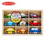 Melissa & Doug Wooden Cars Vehicle Set in Wooden Tray (9 Vehicle Toys)