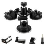 Triple Cup – Camera Suction Mount – Car Mount Triple Suction Cup Mount with 1/4 Threaded Head 360 Degree Tripod Ball Head
