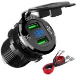 Quick Charge 3.0 Car Charger, Higoing 12V/24V 36W Aluminum Waterproof Dual QC3.0 USB Fast Charger Socket Power Outlet Adapter LED Digital Voltmeter& Wire Fuse kit (Black)