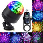 Disco Ball Party Lights Portable Rotating Lights Sound Activated LED Strobe Light 7 Color with Remote and USB plug in for Car Home Room Parties Kids Birthday Dance Wedding Show (RGBP 7 mode)