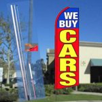 WE BUY CARS (Blue/Red) Flutter Feather Banner Flag Kit (Flag, Pole, & Ground Mt)