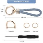 KPPOWER Diamond-Studded Leather Car Keychains Metal Keyrings Braided Rope Keychain for Men and Women, with 3 Keyrings, Anti-Loss D-Ring, Bling Metal Round Clip and Screwdriver (Blue)