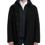 LONDON FOG Men’s L10116M Wool Blend Car Coat with Bib – Black – M