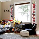 Race Car Banner WELCOME RACE FAN Decoration Set Checkered Flag Porch Sign Welcome Banner RACE FAN Hanging Decoration for Indoor/Outdoor Race Car Party Birthday School Event Decoration