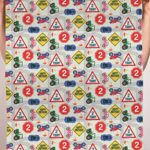 CENTRAL 23 Colorful Wrapping Paper for Kids – 6 Sheets of Gift Wrap with Tags – Age Two – 2nd Birthday Wrapping Paper for Boys – Car Tractor Motorcycle – Cones Road Signs – Son Grandson