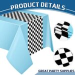 Irenare Car Birthday Party Supplies Racing Party Decorations Road Tablecloth Racetrack Table Runner Table Covers for Kids Boy Car Theme Birthday Party, 54 x 108 Inch (Sky Blue Style,2 Sheets)