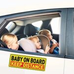 Baby on Board Car Magnet 12 x 4 Inches Reflective Keep Distance Magnetic Sticker Warning Safety Sign for Drivers 4 Pack