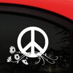 Peace Decal Sign Symbol Car Window Sticker – Large Size 7″ x 5.3″ inch – Peace Flower Power Daisy for Laptop Walls