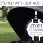 Three Little Tots Two Pack – Black and White No Touching Baby Car Seat and Stroller Signs – CPSIA Safety Tested