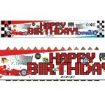 Large Race Car Happy Birthday Banner, Large Racing Car Checkered Flag Birthday Banner for Outside Yard, Race Car Theme Birthday Party Sign Party Supplies Decorations for Outdoor (9.8 x 1.6 ft)