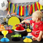 8pcs Race Car Party Honeycomb Centerpieces Racing Table Decoration Start Your Engines Signs for Race Car Birthday Party Supplies Checkered Flags Party Decorations