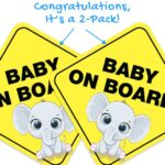 Stickios Baby on Board Sticker for Cars – Sticks Anywhere Including Windows – Cute Removable Baby in Car Sign – No Magnets, Suction Cups or Paint Damage – Baby Elephant (2-Pack)