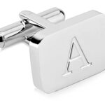 18K White-Gold Plated Initial Engraved Stainless Steel Men’s Cufflinks With Gift Box -Personalized Alphabet Letter’s A-Z By Lux & Pair (A- White Gold)
