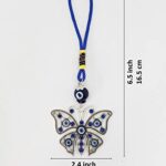 LUCKBOOSTIUM Evil Eyes Inlaid in Ornate Silver Butterfly in Blue Cord w/Crystal & Evil Eye Bead Sign of Life and Protection Home Purse & Car Rear View Mirror Hanging Accessories (2.4” x 6.5”)