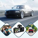 3 Channel Dash Cam Front and Rear Inside, 4K Full HD 170 Deg Wide Angle Dashboard Camera with 32GB SD Card,2.0 inch IPS Screen,Built in IR Night Vision,G-Sensor,Loop Recording,24H Parking Recording