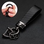 DEKEWEI Carbon Fiber Style Car Keychain Microfiber Leather Key Chain, Universal Key Chains for Key Fobs for Men and Women, 360 Degree Rotatable with Anti-Lost D-Ring (Black)