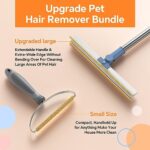 2 Pack Pet Hair Remover Bundle -Ajustable Longth Large Carpet Rake & Portable Carpet Scraper Clothes Fuzz Rollers Hairball Shaver Brush for Carpets, Car Mat, Couch, Pet Bed, Furniture & Rug