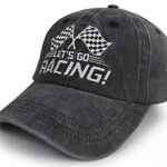 Race Car Hats for Men Women, Funny Adjustable Washed Cotton Embroidered Checkered Flag Racing Baseball Cap, Gifts for Friends Car Enthusiast Fans Driver Birthday Party Supplies Outdoor Sports
