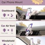 TORRAS Cell Phone Holder for Car [Beauty & Shield] 3 in 1 Car Phone Holder Mount Dashboard Air Vent Windshield for iPhone 14 13 12 11 Pro Max Samsung Galaxy Pink Purple
