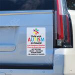 Shop A Thing Child with Autism on Board Sticker, Autism Awareness Decal Pack of 2 Sticker for Toddlers, Waterproof Stickers for Car Truck SUV Van Window Sticker (6″X4″ Inches) ST – 008