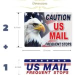 3 Pack Caution U.S. Mail Frequent Stops Driver Magnet Sign – Patriotic Eagle and USA Flag Design – 40 Mil Thickness | Magnetic Driver Signs ensures Exceptional Visibility on The Road.