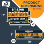 Magnet Me Up Caution Frequent Stops Amazon Delivery Driver Automotive Magnet Decal, 3 Pack, Two 8×12 inch and One 3×10 inch, Automotive Magnet for Car, Amazon Flex Delivery Driver, Crafted in USA