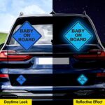 Baby on Board Stickers for Cars, Nouiroy Super Strong Reflective Classic Baby Caution Decals and Stickers 4.7 * 4.7in Car Window Bumper Safety Warning Sign Waterproof Auto Vinyl Sticker, Blue