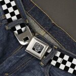Buckle-Down unisex adult Seatbelt Buckle Checker Black White Belt, Checker Black/White, 1.5 Wide – Fits Pant Size 24-38 US (BDC-W20304)