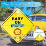 TIESOME 2 pcs Baby on Board Car Warning, Baby on Board Sticker Sign for Car Warning with Suction Cups, Baby in Car Sticker for Car Window Cling Reusable Baby on Board Sticker Decal (Giraffe + Lion)