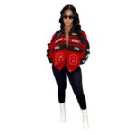 Kafiloe Women Racer Biker Jacket Windbreaker Lightweight Detachable Motorcycle Varsity Jacket Coat Street Wear Red L