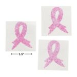 Breast Cancer Awareness Body Tattoo Stickers, Pink Ribbon Glitter, 12 Pieces