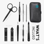 HANTEKAS Manicure Set 9 in 1 Stainless Steel, Nail Clippers Scissors Pedicure Tools Kit – Portable Travel Grooming Kit for Men and Women with Black/Blue Leather Case (Blue)