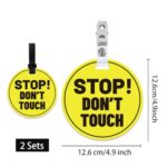 PLIGREAT 2 Pack Yellow Stop Don’t Touch Baby Car Seat Sign for Newborn Baby Girls Boys No Touching Kissing Baby Reminder Signage for Baby Carrier Car Seat Stroller Tag with Hanging Straps and Clip